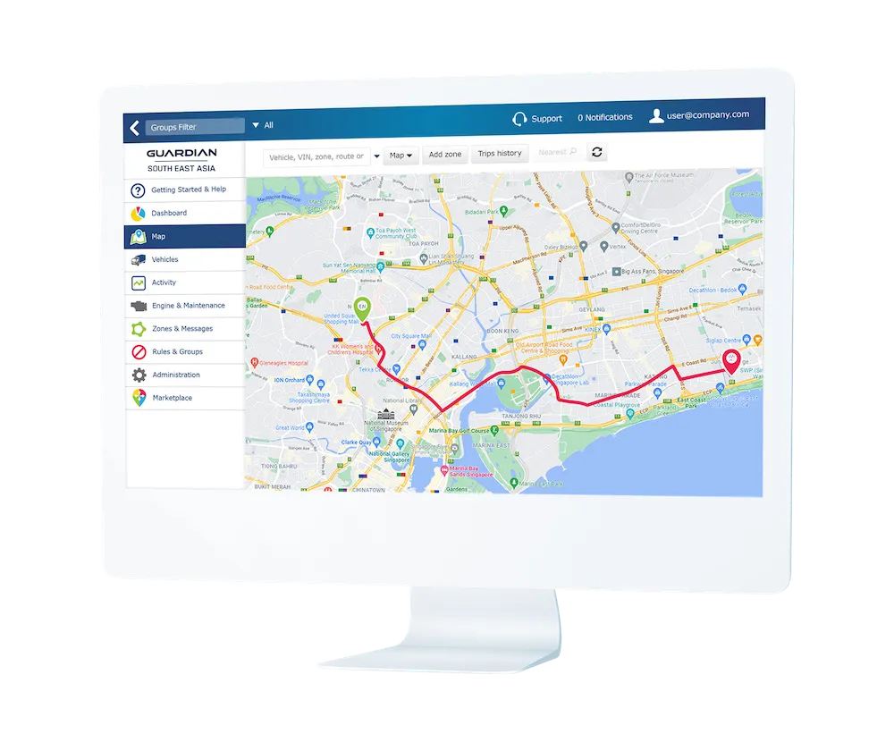 utilising-vehicle-gps-tracking-software dekstop screen showing gps navigation